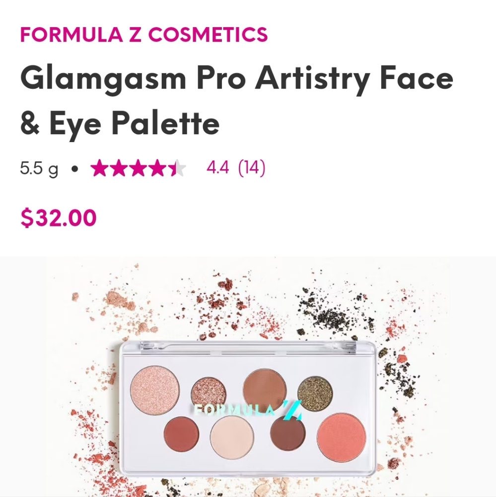 NEW FORMULA Z COSMETICS glamgasm pro artisty face & eye palette full size